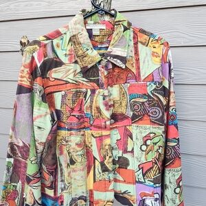 Colorful Abstract Print Jean Jacket